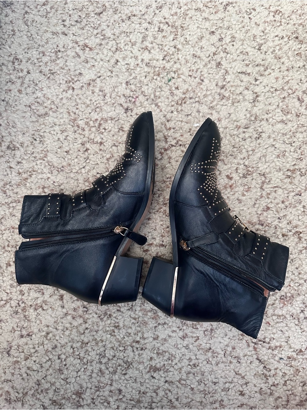 Black Studded Triple-Buckle Ankle Boots - Picture 6 of 8